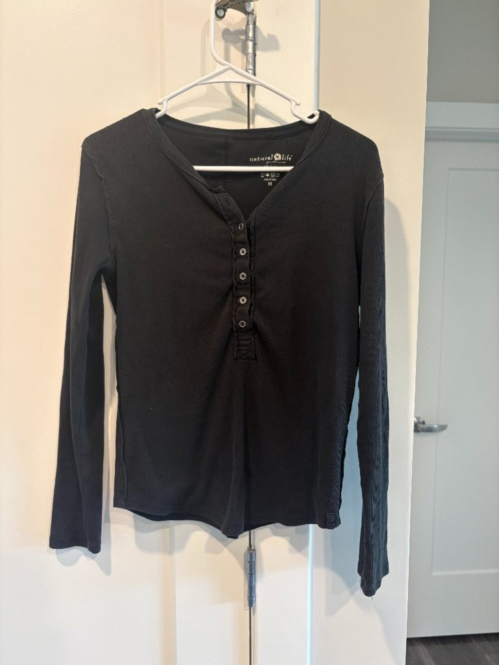 Black Natural Life Henley Size Medium